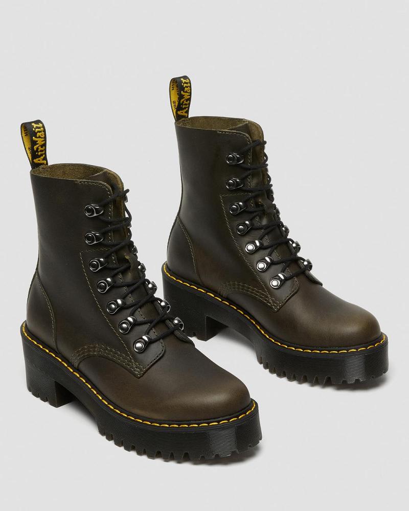 Women's Dr Martens Leona Leather Heeled Boots Brown | AU 141WNB